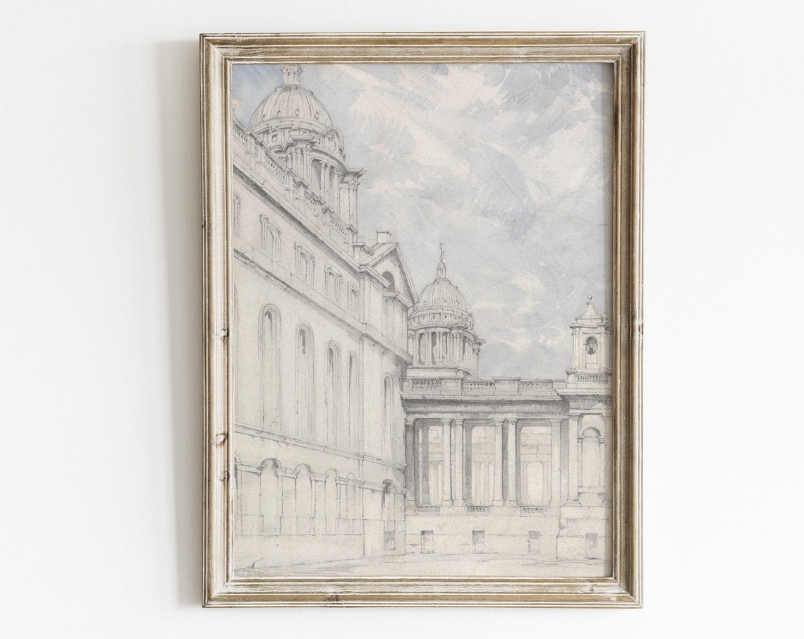 Vintage Sketch Art Architecture Print Vintage Architecture Drawing Neutral Sketch Art