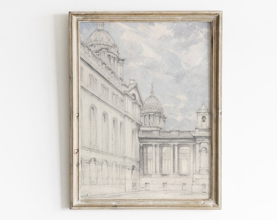 Vintage Sketch Art Architecture Print Vintage Architecture Drawing Neutral Sketch Art