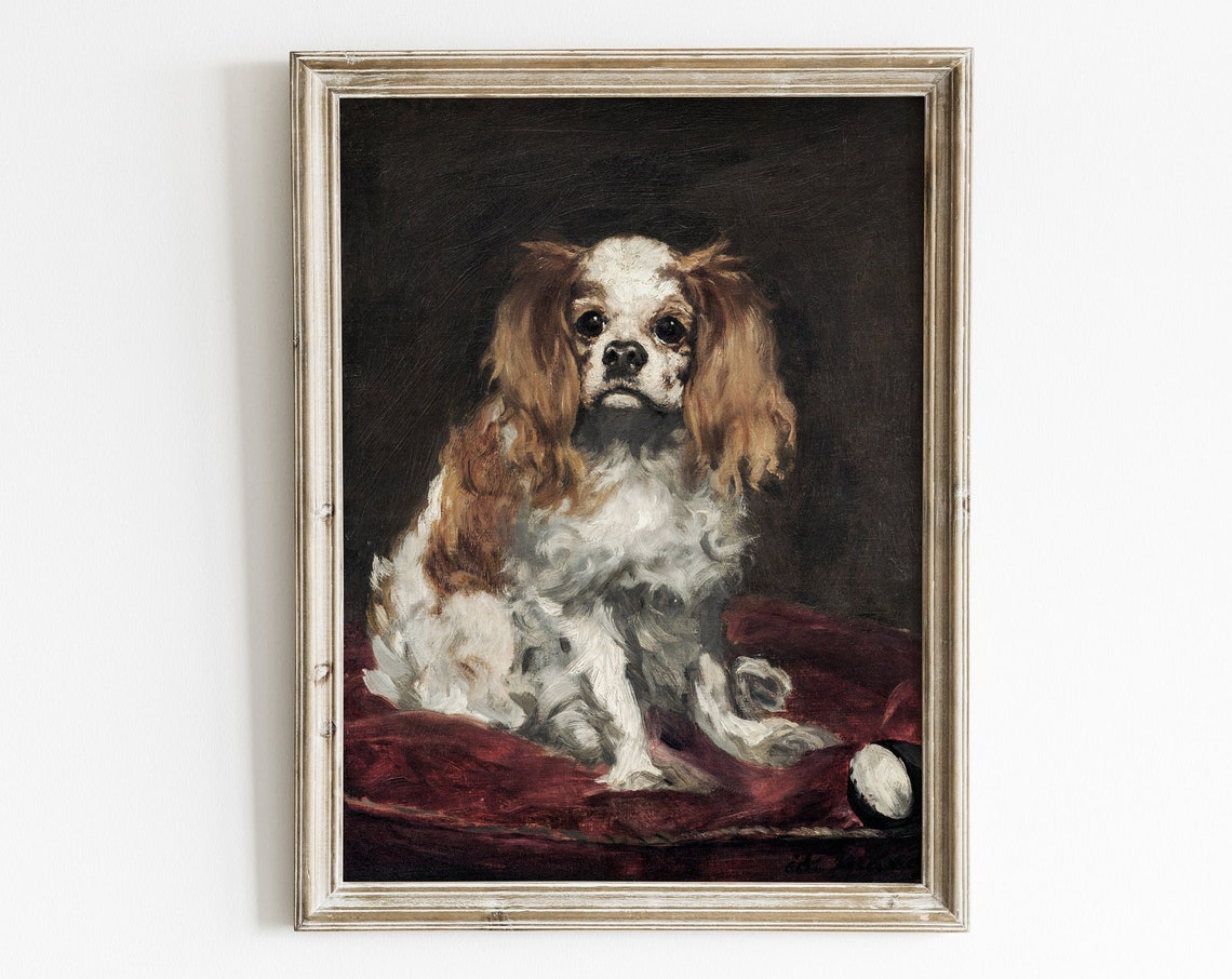 Cavalier King Charles Spaniel Art Dog Print Pet Portrait Art Animal Wall Art Vintage Print Vintage Dog Painting Dog Portrait Print