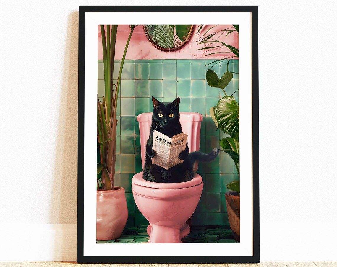 Bathroom Cat Print, Funny Toilet Wall Art