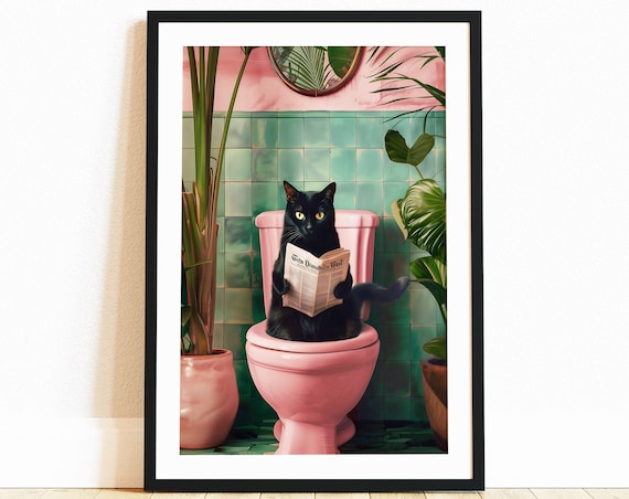 Bathroom Cat Print, Funny Toilet Wall Art