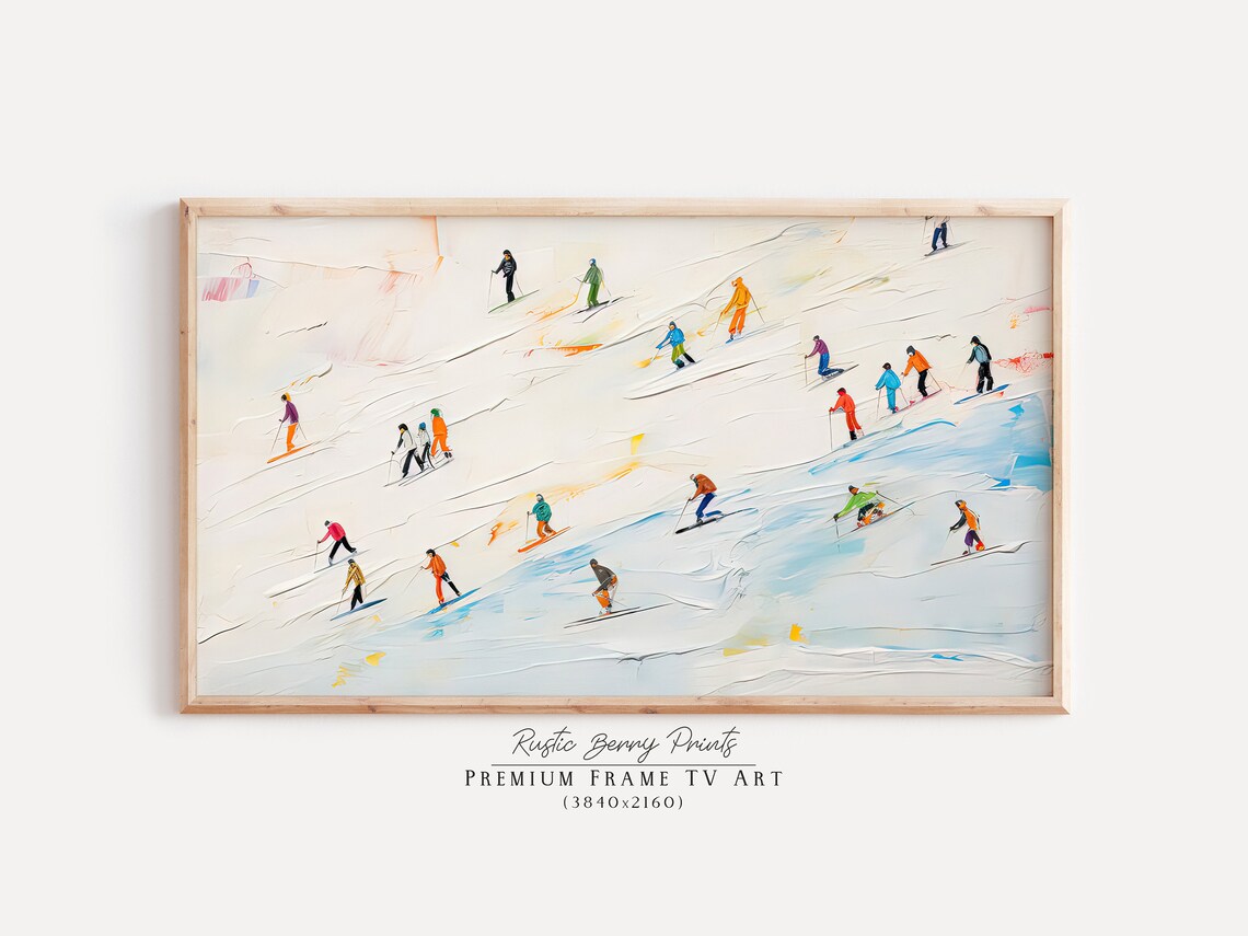Winter Ski Snow Painting Frame Tv Art Art For Tv Mountain Snow Christmas Tv Art Christmas Holiday Decor Instant Download
