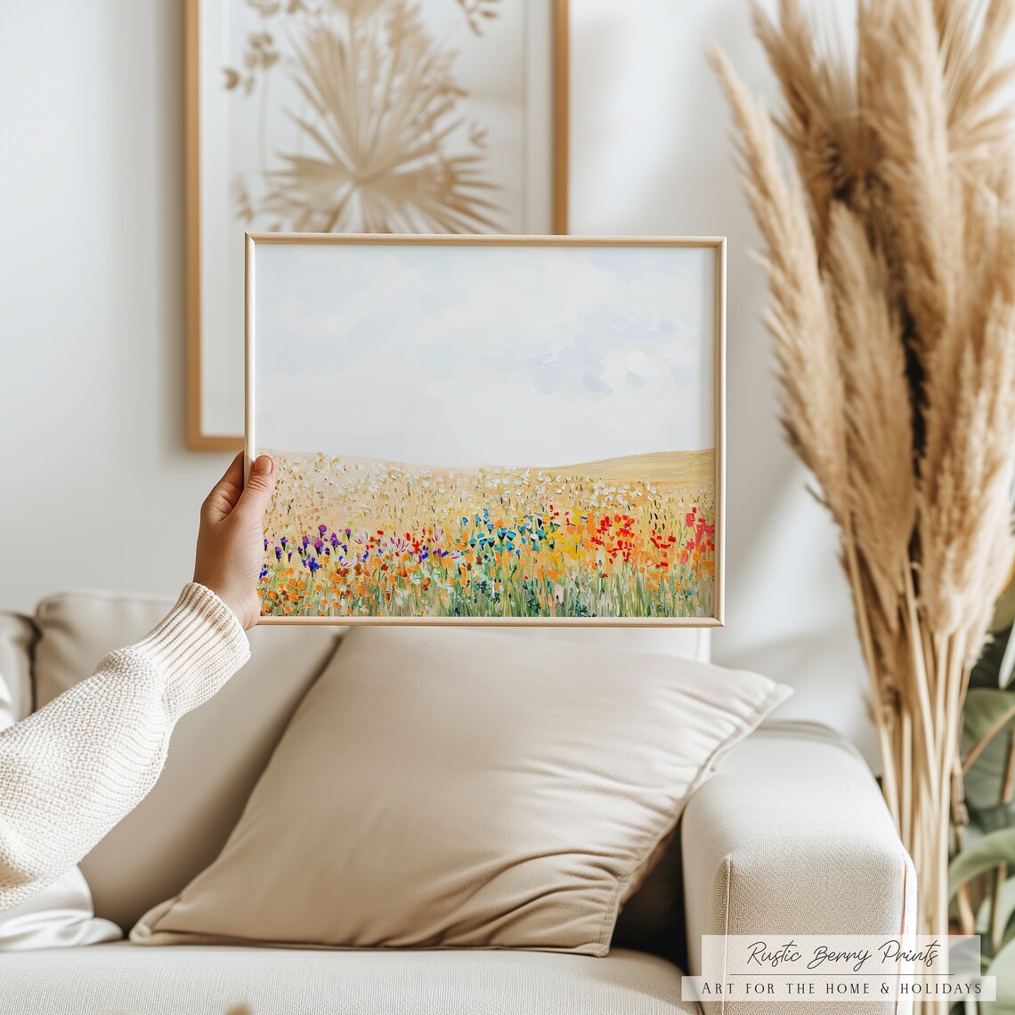 Colorful Wildflower Field Red Orange Poppies Golden Meadow Art Poster - Image 2