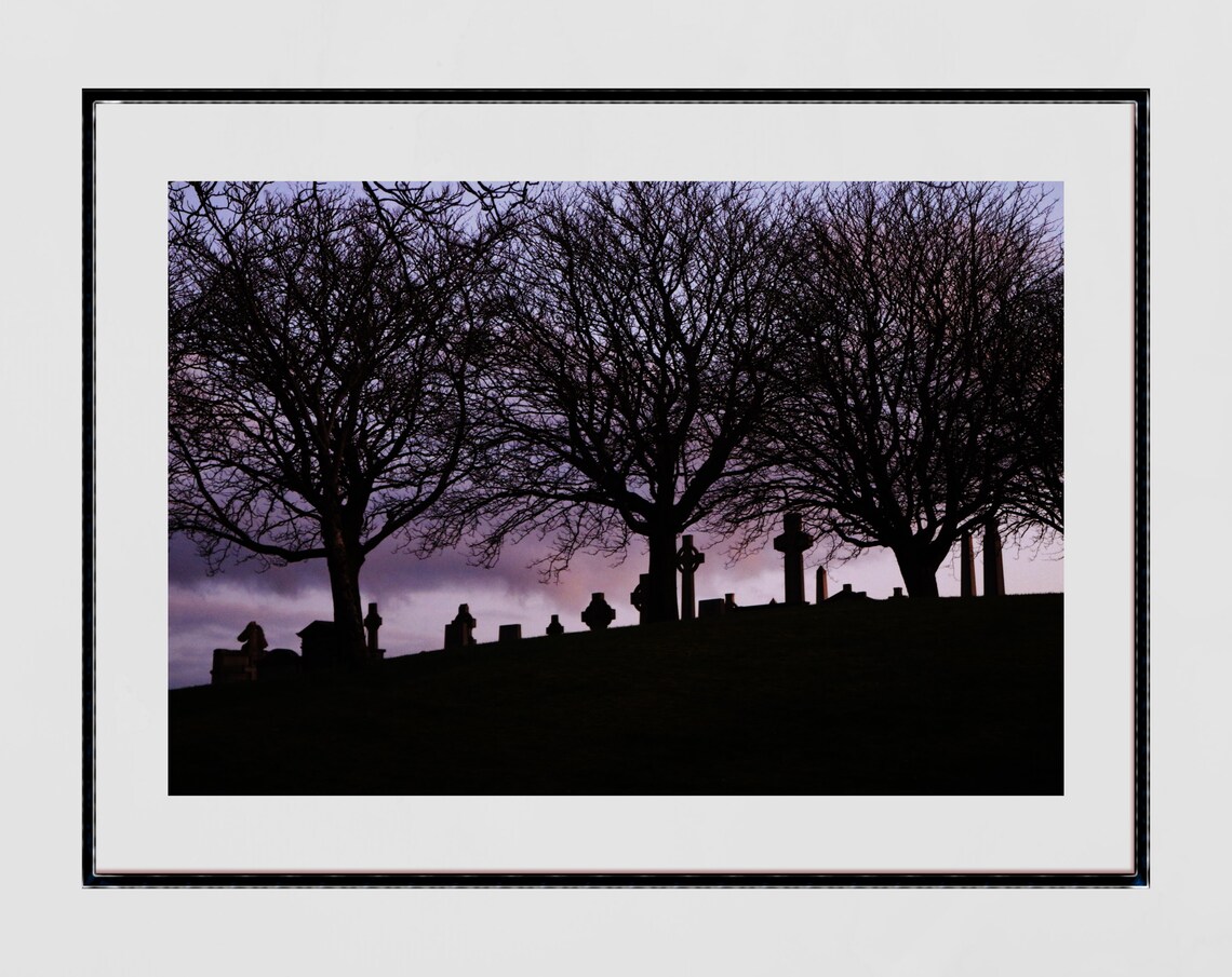 Glasgow Necropolis Graveyard Silhouette Moody Sunset Photography Poster