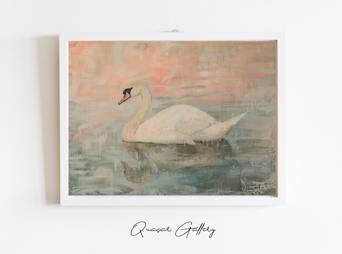 Swan Oil Painting Art Print, Vintage Nursery Decor - Image 2