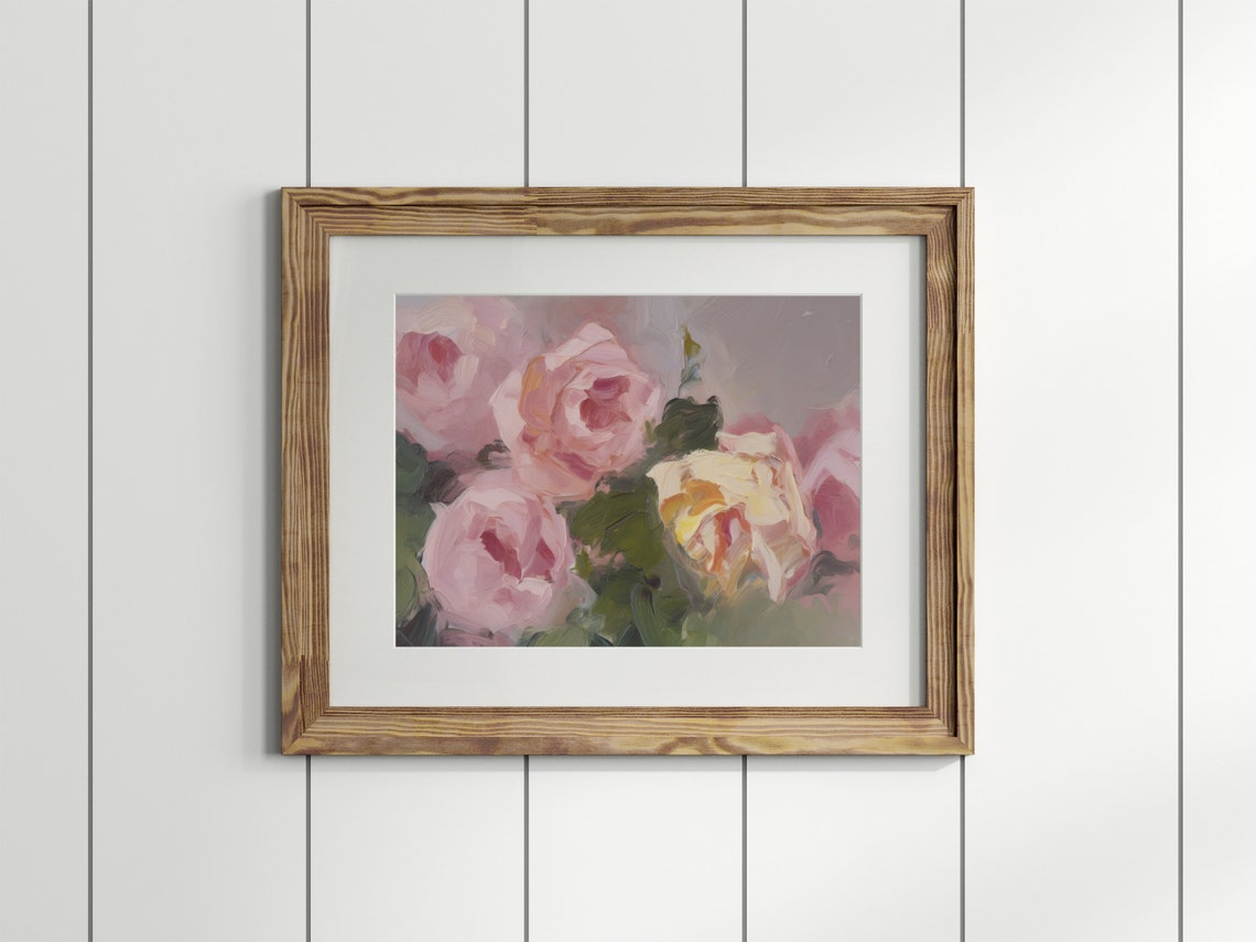 Pink Roses Art Print Flower Painting Of Pink Roses Vintage Girls Room Wall Decor Soft Pink Painting Teen Girl Room Decor - Image 2