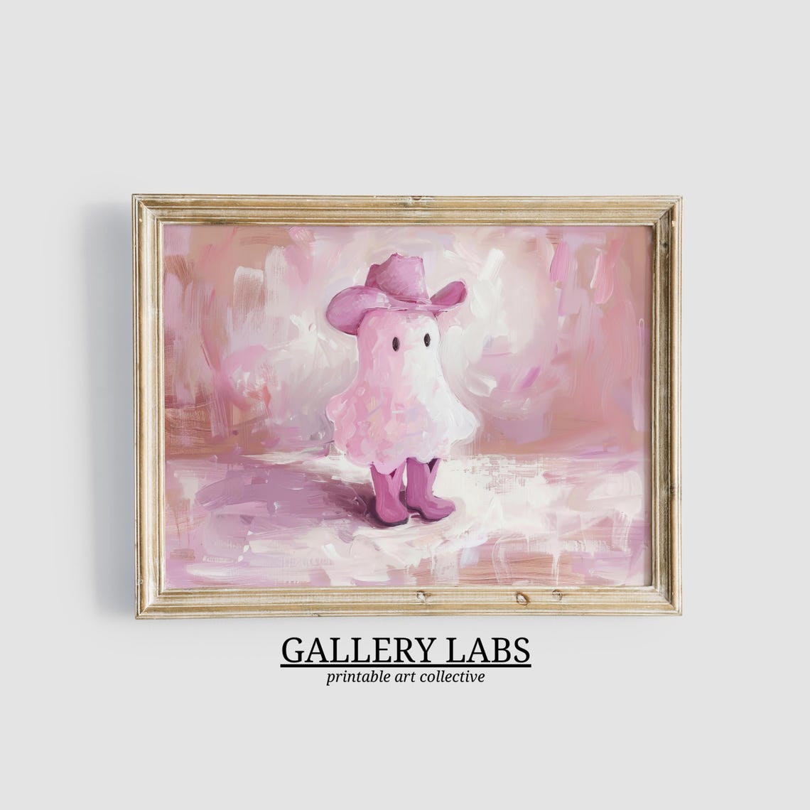 Pink Cowboy Ghost Western Hat Boots Cute Spooky Painting Wall Poster
