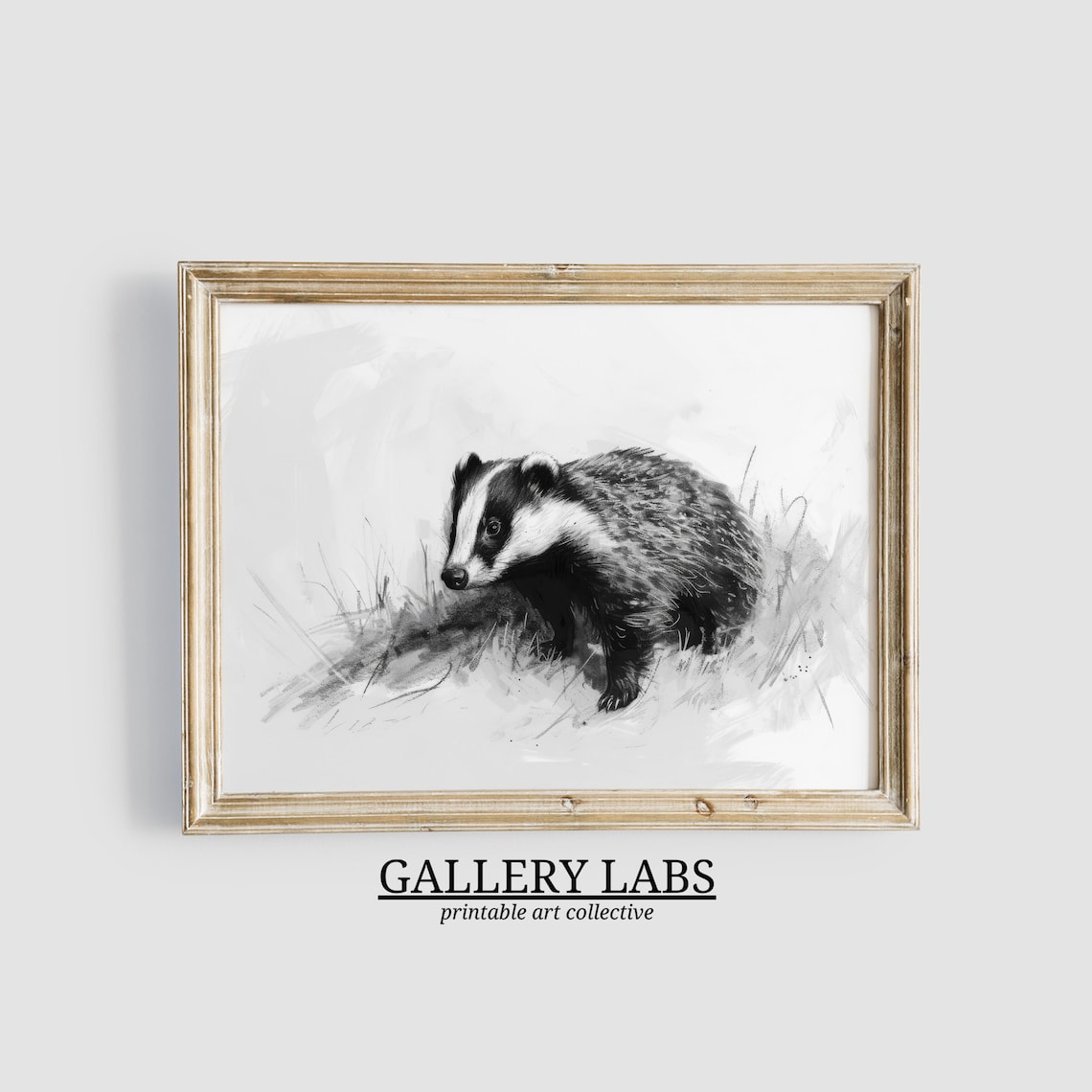 Vintage Badger Pencil Sketch Woodland Animal Neutral Nursery Wall Art Print