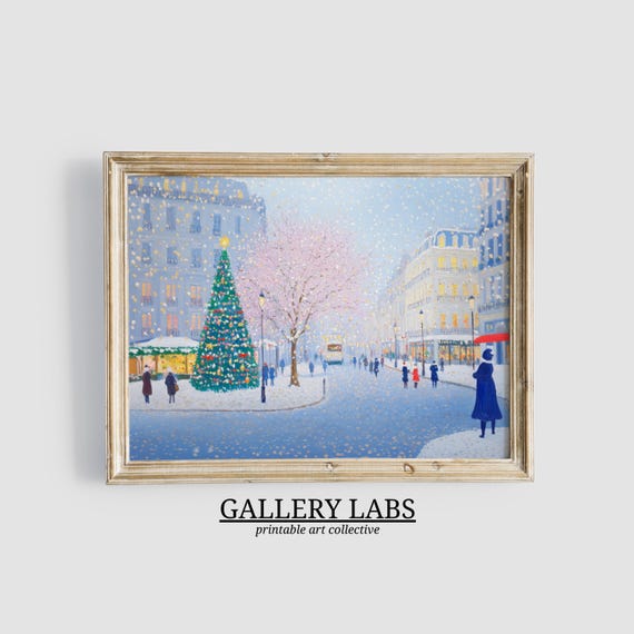 Cute Christmas Town Wall Art Holiday Painting Christmas Tree Print Girly Winter Decor Festive Home Decor Pink Christmas Decor