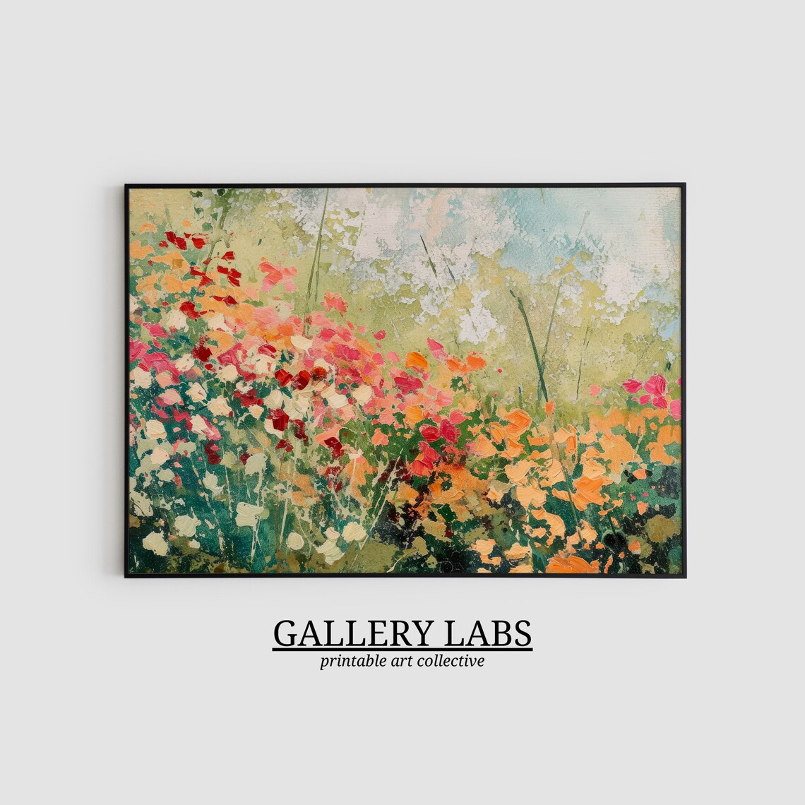 Abstract Wildflower Garden Painting Red Orange Pink Bloom Art Print - Image 2