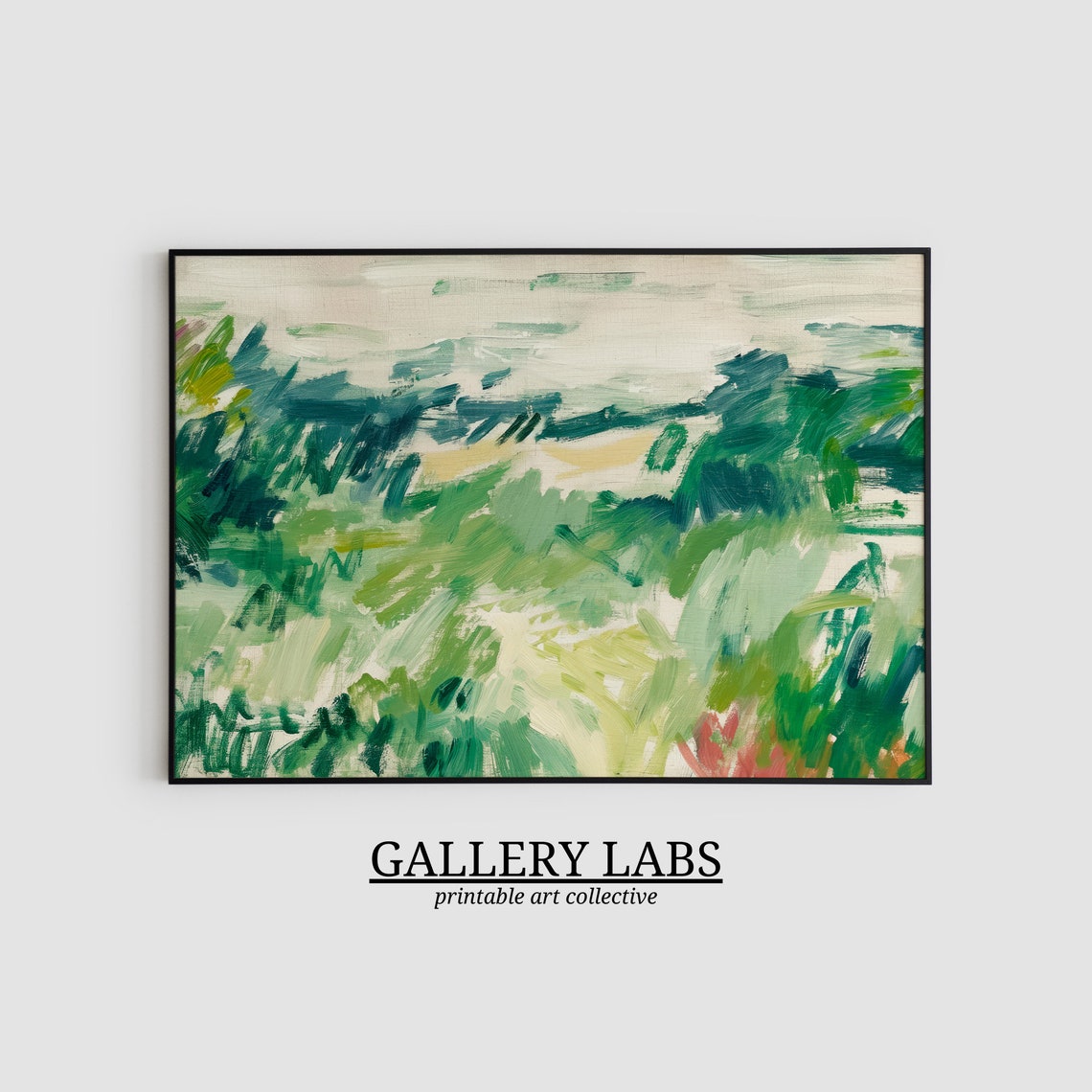 Abstract Green Landscape Painting Expressive Brushstrokes Art Print - Image 2