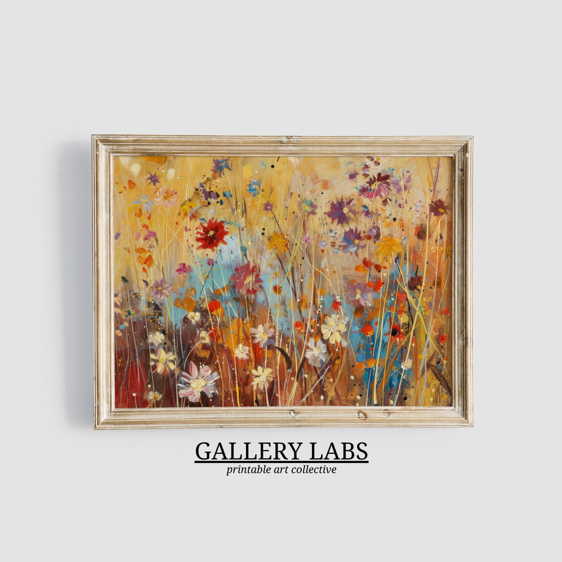 Golden Autumn Wildflower Meadow Fall Floral Field Painting Poster