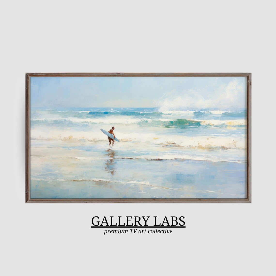 Surfer Walking Ocean Waves Painting Vintage Coastal Surf Wall Art Poster - Image 3