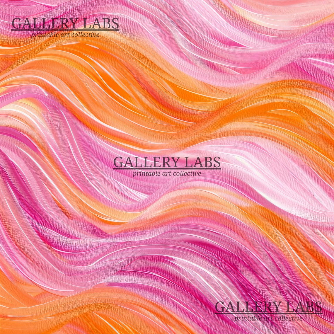 Pink Orange Wavy Abstract Lines Flowing Modern Painting Wall Art - Image 4