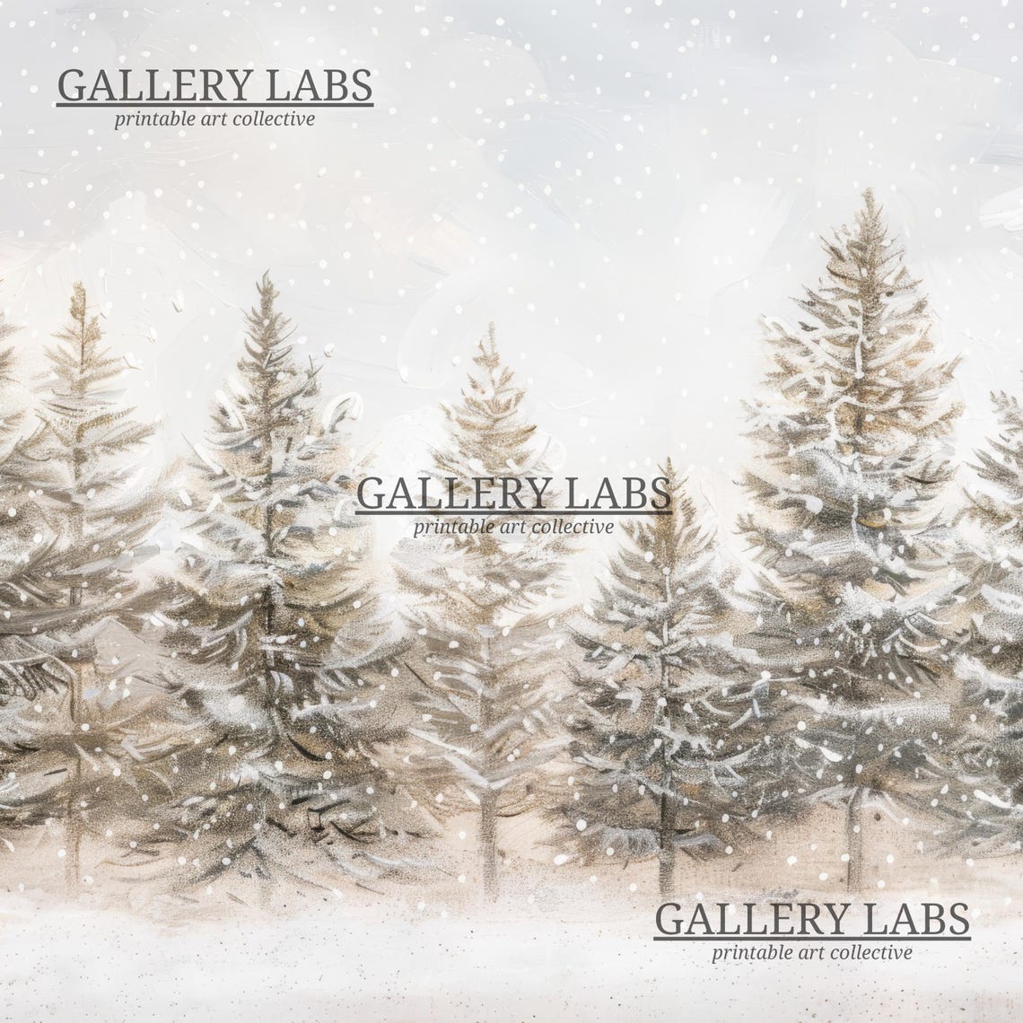 Vintage Snowy Pine Forest Trees Muted Winter Landscape Travel Poster - Image 4