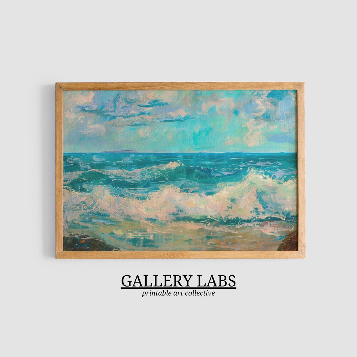 Abstract Blue Ocean Waves Modern Serene Coastal Scene Art Print - Image 3