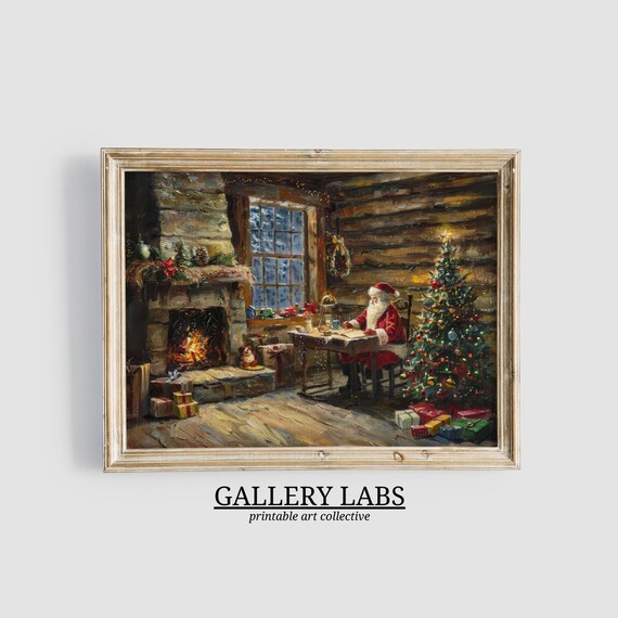 Christmas Grotto Painting Festive Seasonal Decor Santa Claus Art Winter Decor Moody Christmas Wall Art