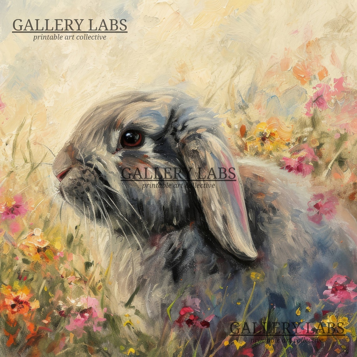 Lop Eared Bunny in Colorful Wildflower Garden Cute Rabbit Art Print - Image 4