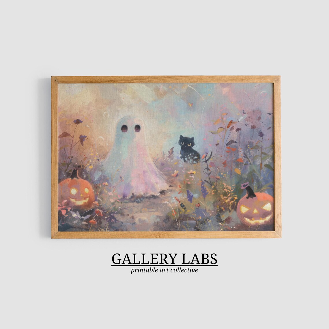 Cute Ghost Cat Halloween Dark Academia Art Print - Image 3