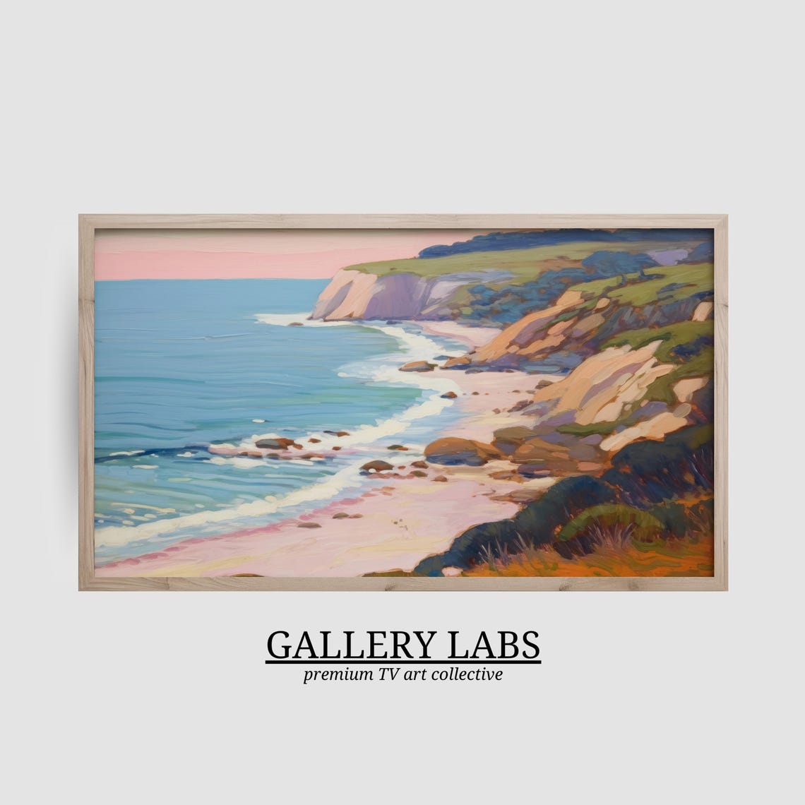 Coastal Cliffs Sunset Pink Sand Beach Turquoise Water Painting Poster - Image 2