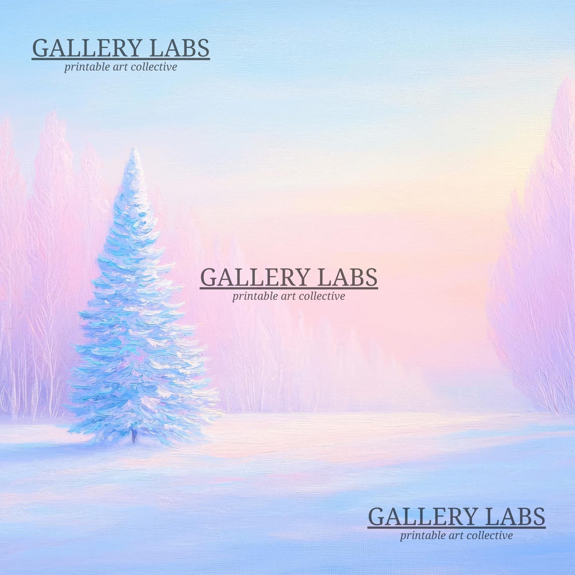 Pastel Pink Winter Pine Tree Snowy Forest Christmas Wall Art - Image 4