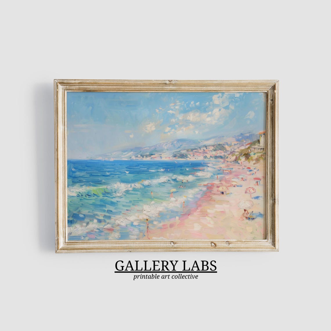 Mediterranean Beach Town Pink Sand Impressionist Coastal Poster