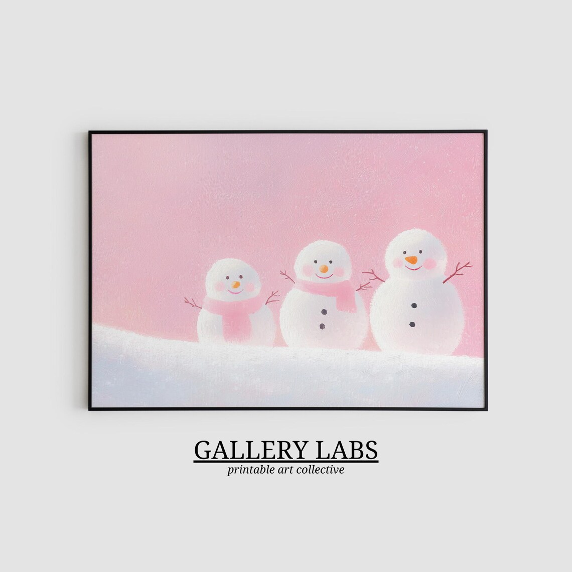 Pink Snowman Christmas Painting Winter Decor Art Print - Image 2