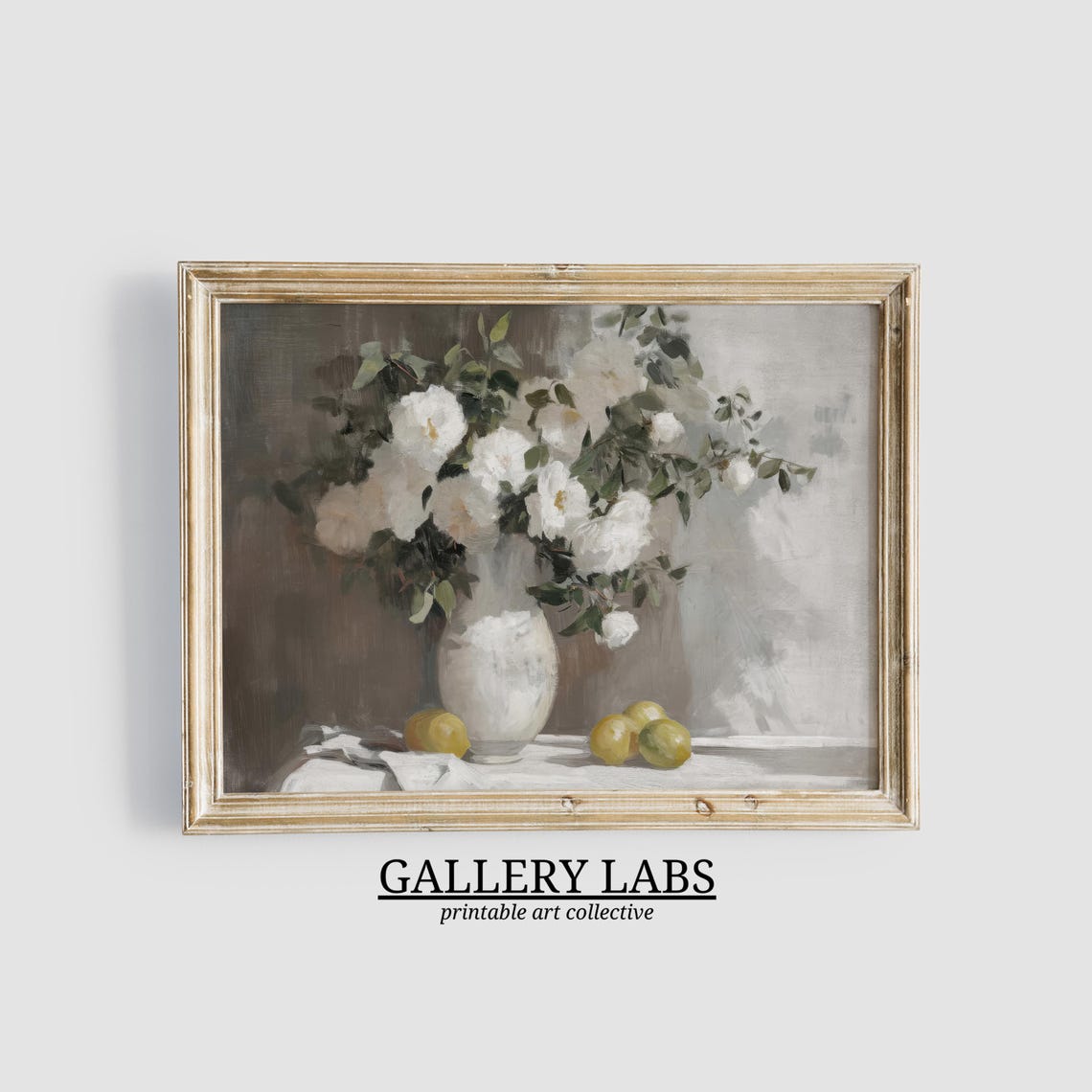 White Flowers In Vase With Lemons Vintage Kitchen Still Life Poster