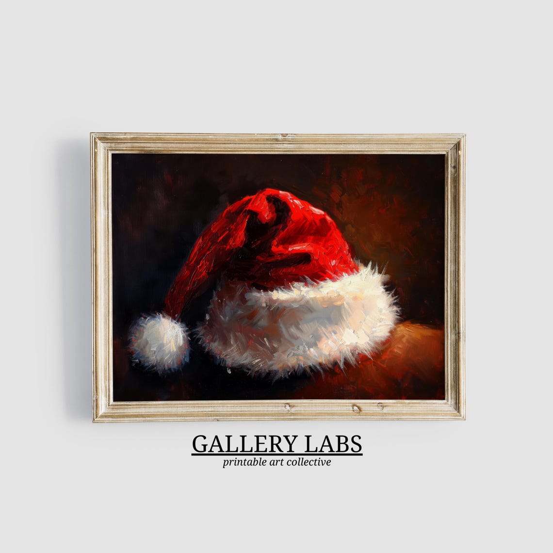 Red Santa Hat Moody Dark Background Classic Oil Painting Style Poster