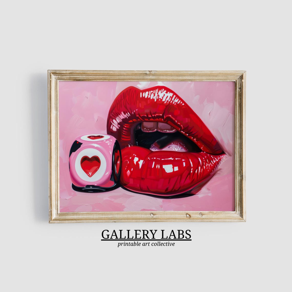 Red Pouty Lips Heart Dice Pink Maximalist Retro Painting Wall Poster