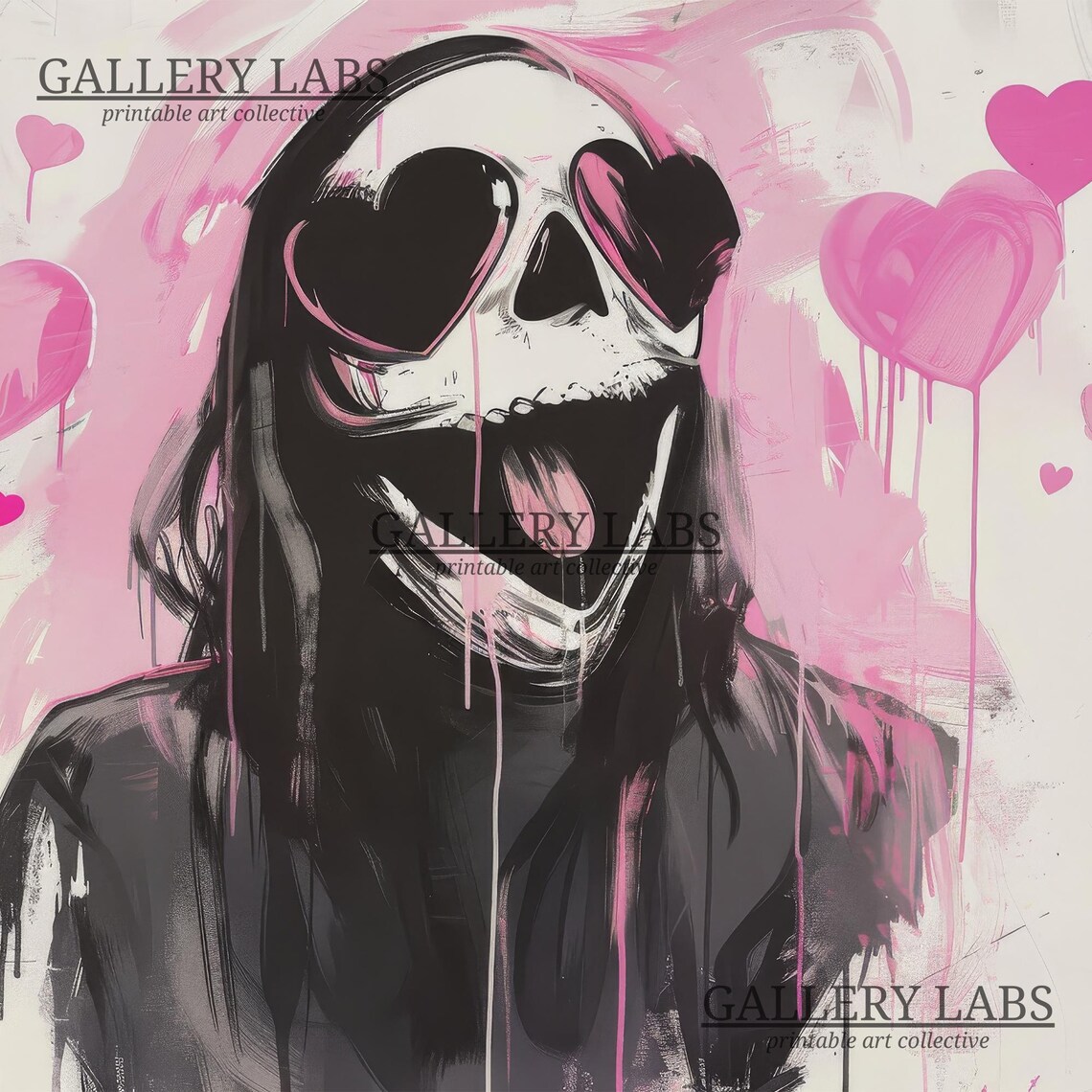Pink Ghost Face Heart Sunglasses Spooky Girly Halloween Painting Poster - Image 4