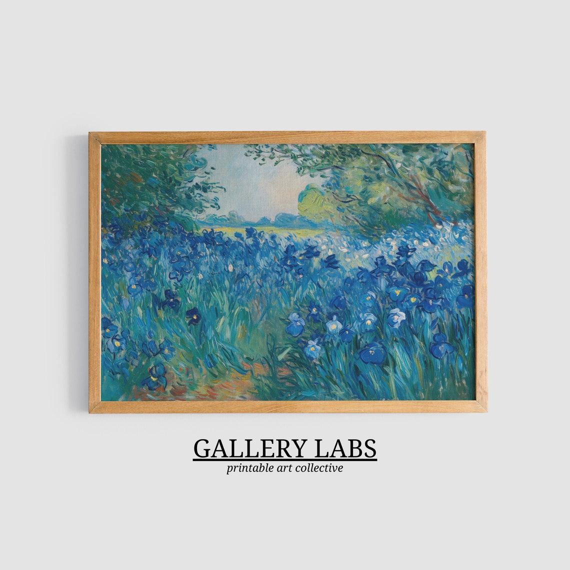 Blue Iris Field Painting Impressionist Purple Flower Garden Art Print - Image 3
