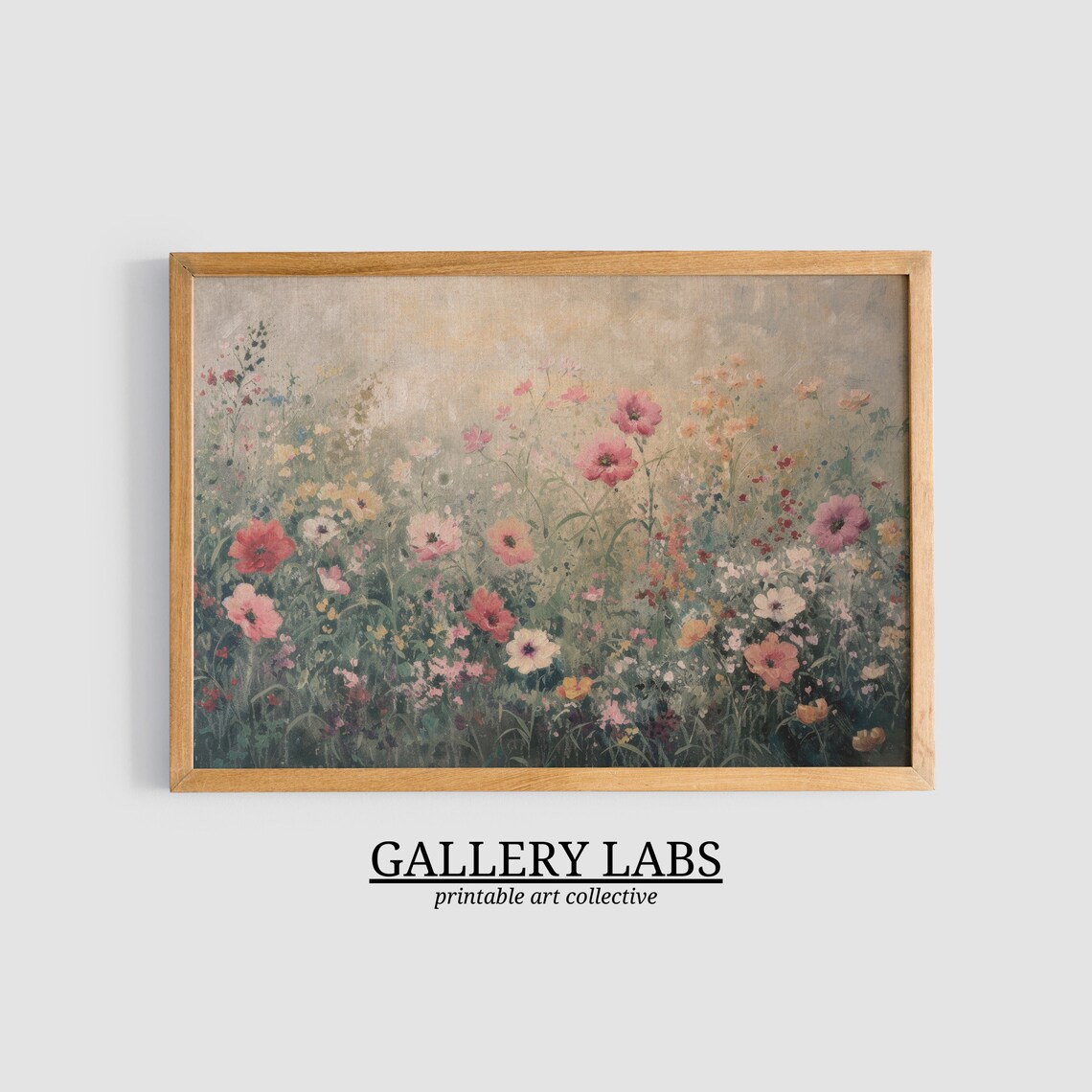 Vintage Wildflower Meadow Pink Blooms Rustic Framed Pastoral Poster - Image 3