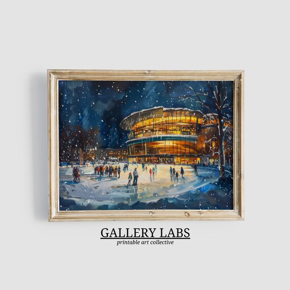 Ice Skating Wall Art Moody Winter Decor Christmas Print Vintage Holiday Decor Christmas Print Art
