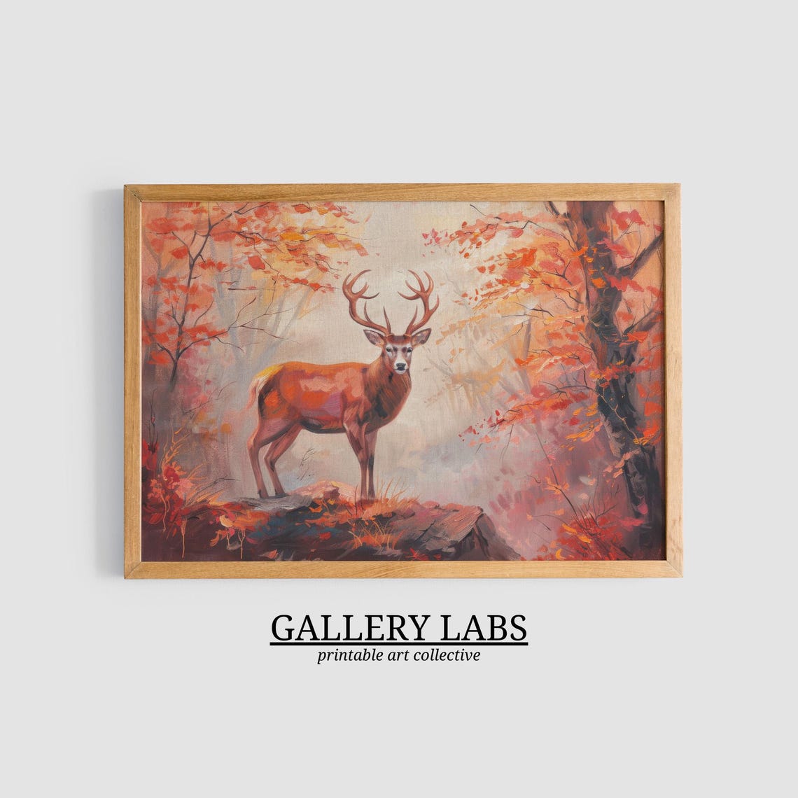 Majestic Stag Autumn Forest Red Fall Foliage Wildlife Wall Art Print - Image 3