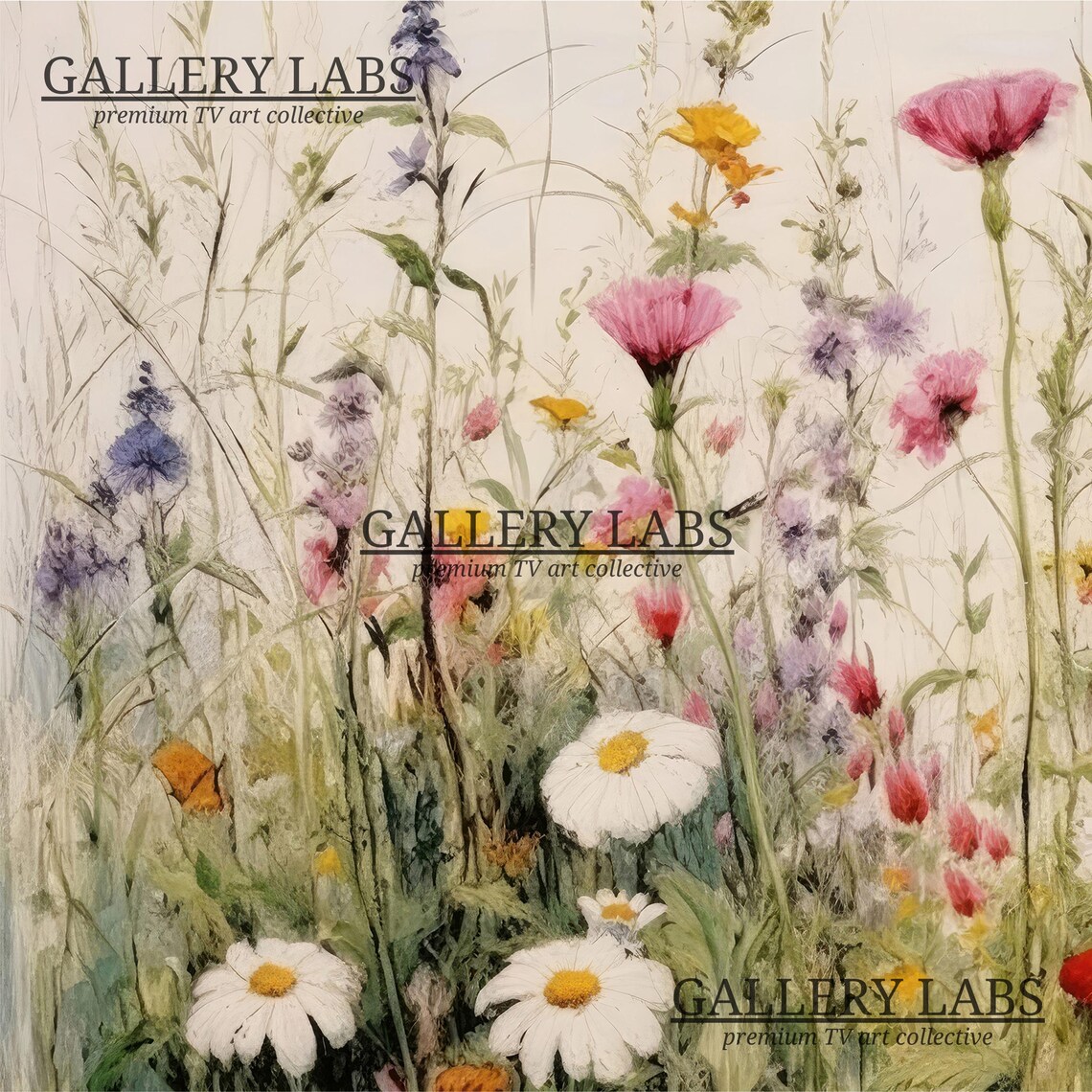 Tall Wildflowers in Pink Red White and Violet Airy Botanical Meadow Painting Poster - Image 4