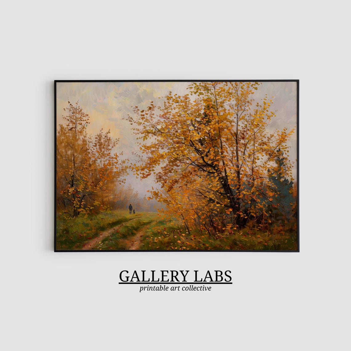 Autumn Forest Path Golden Trees Soft Fall Landscape Art Print - Image 2