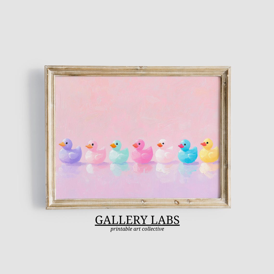 Pastel Rubber Ducks Row Pink Nursery Painting Cute Wall Art Print