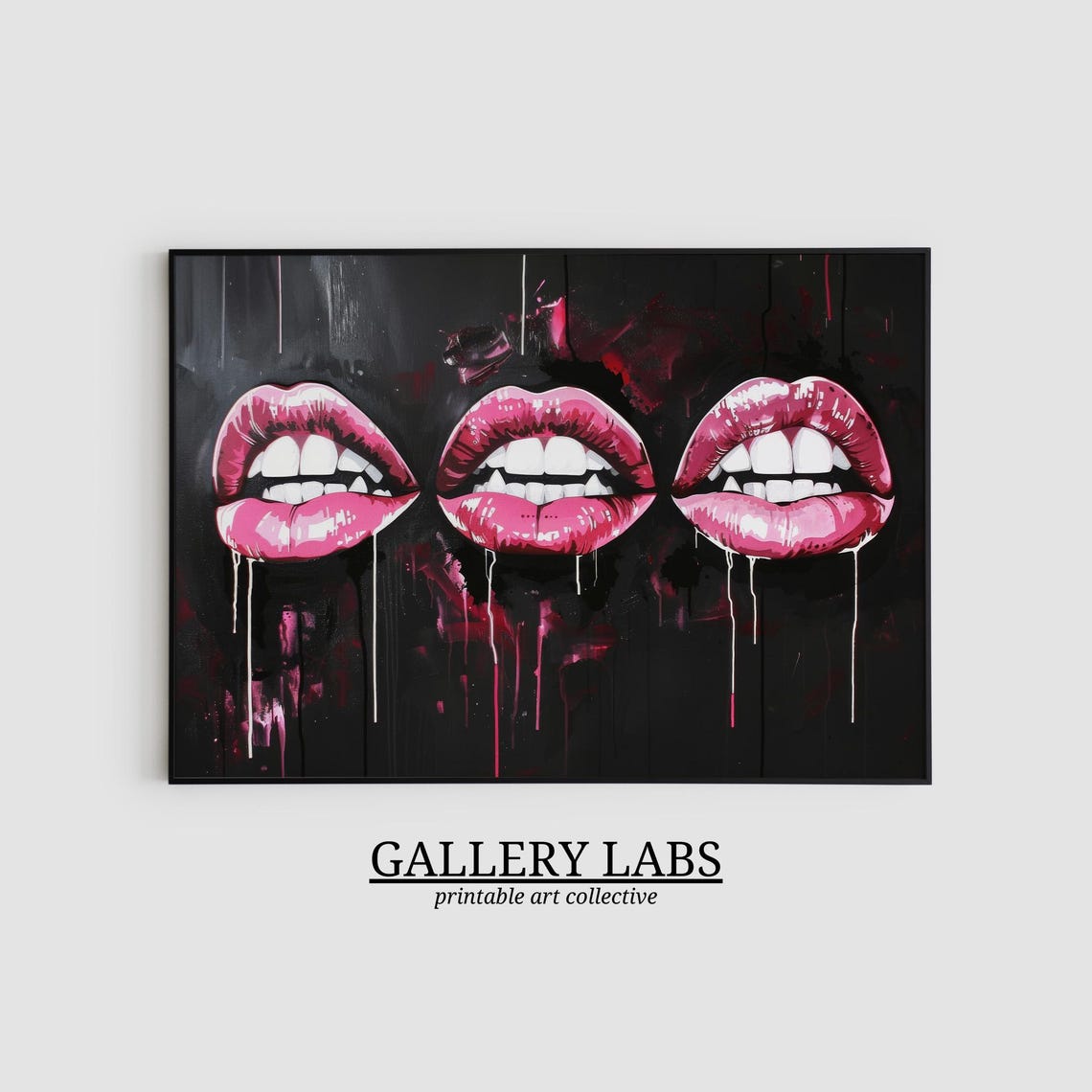 Vampire Fangs Dripping Pink Lips Spooky Goth Halloween Painting Poster - Image 2