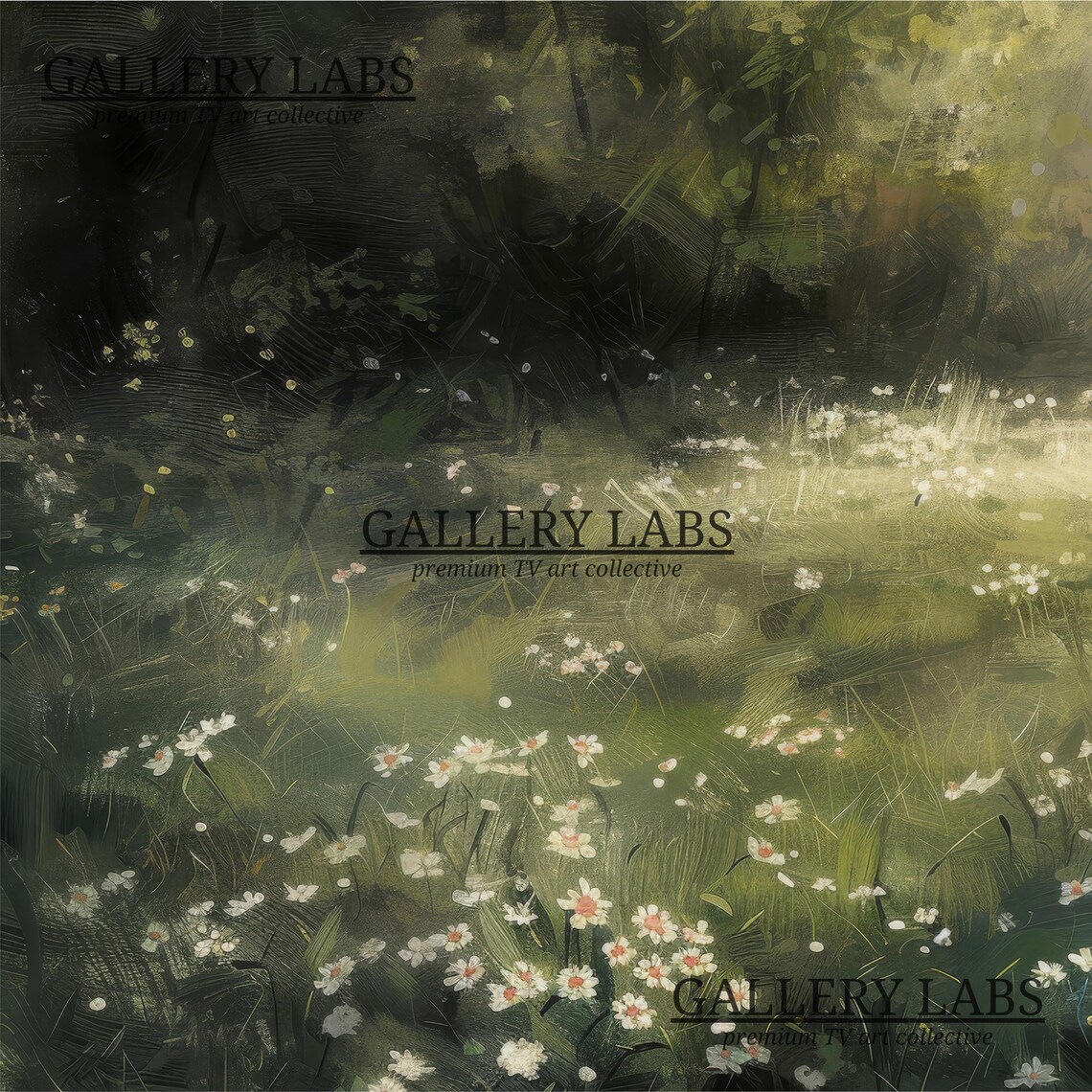 Moody Forest Wildflower Meadow Daisy Painting Dark Green Vintage Wall Art Poster - Image 4