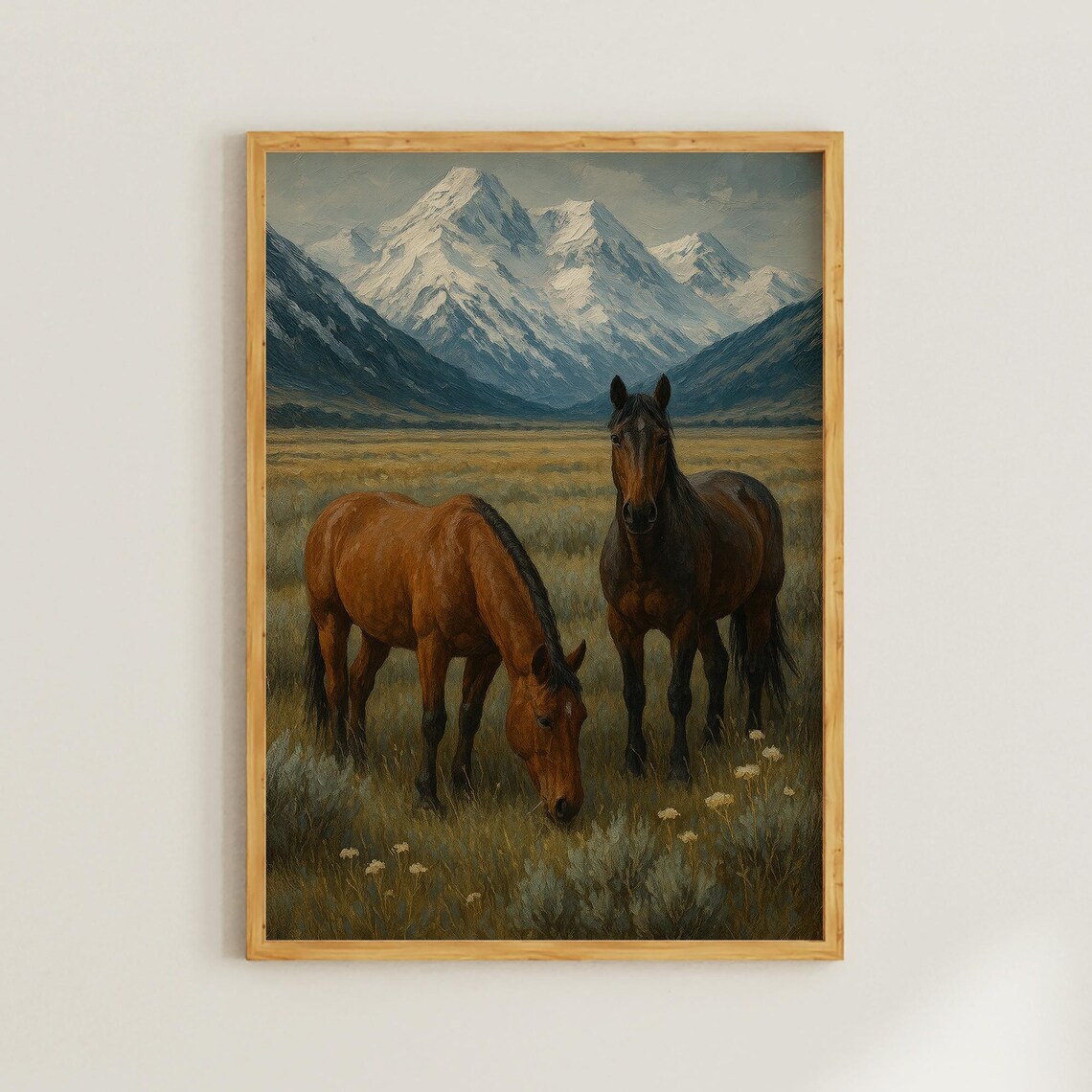 Vintage Horse Painting, Rustic Farmhouse Art Print
