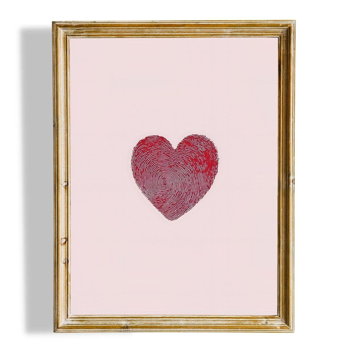 Red Fingerprint Heart Minimalist Pink Background Love Art Poster