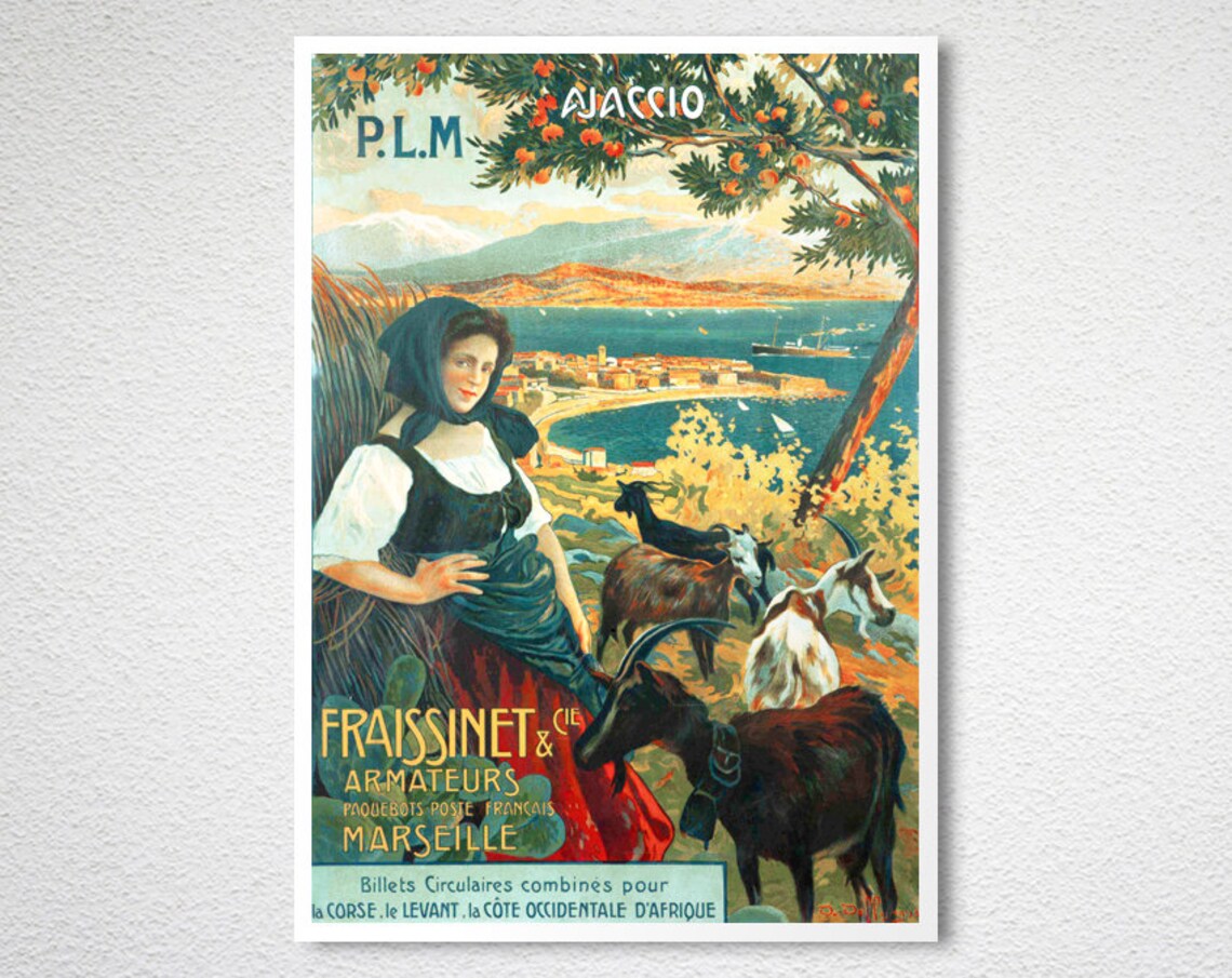 Ajaccio Corsica Fraissinet Marseille PLM Vintage Travel Poster - Image 2