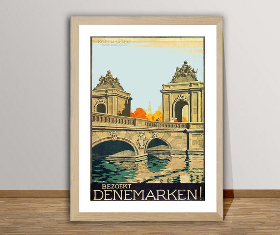 Bezoekt Denemarken Copenhagen Marmeren Brug Vintage Travel Poster Retro Copenhagen Poster Gift Idea Wall Decor