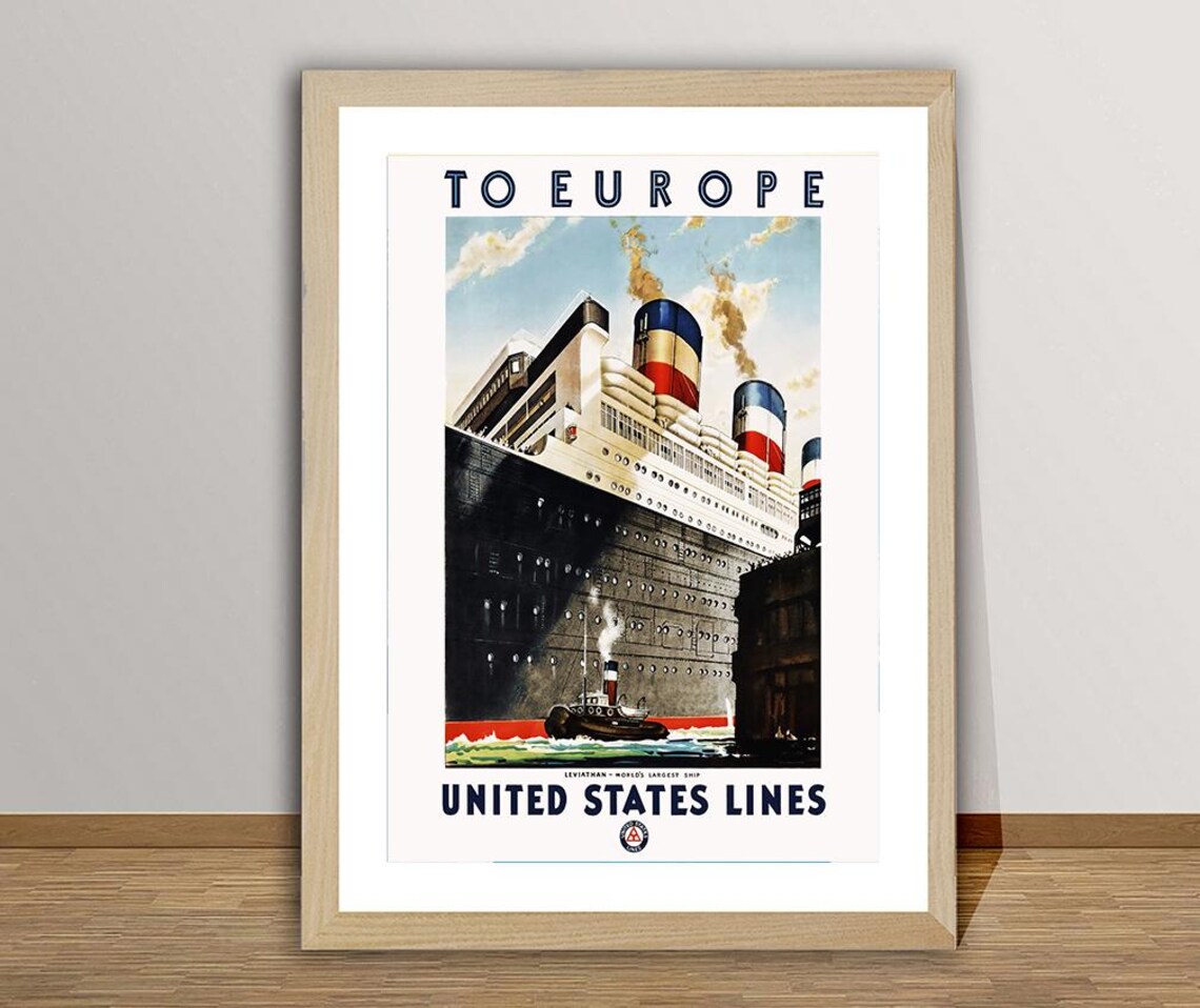 United States Lines To Europe Leviathan American Ocean Liner Poster