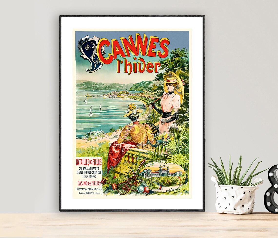 Cannes Winter Vintage French Riviera Travel Advertising Poster