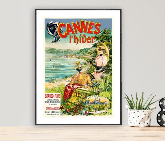 Cannes Lhiver Vintage Travel Poster Poster Paper Or Print Gift Idea Wall Decor
