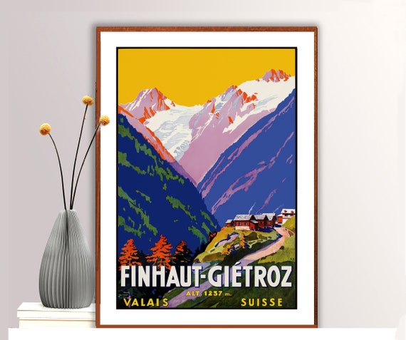 Finhaut Gietroz Suisse Vintage Travel Poster Poster Paper Or Giclee Print Gift Idea