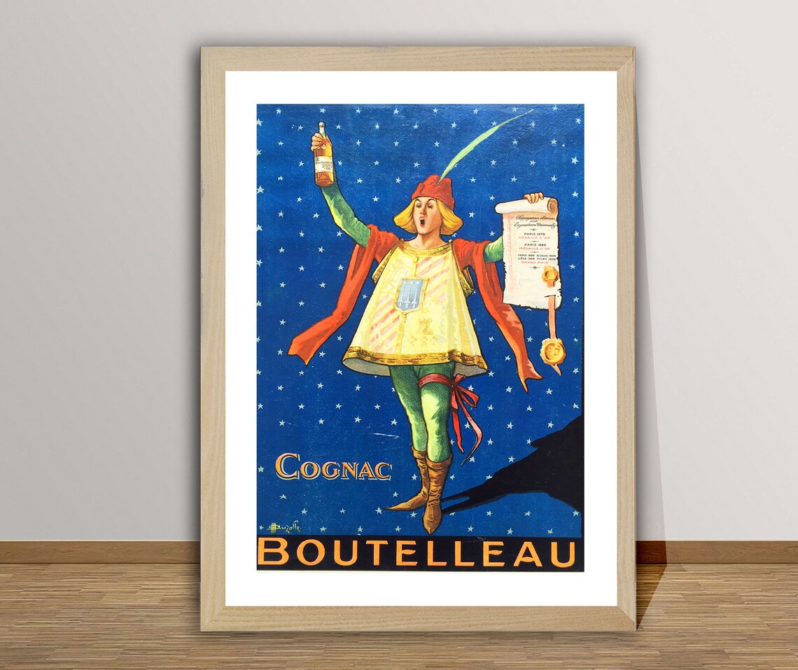 Cognac Boutelleau French Vintage Advertising Poster Herald Trumpet Art - Image 2