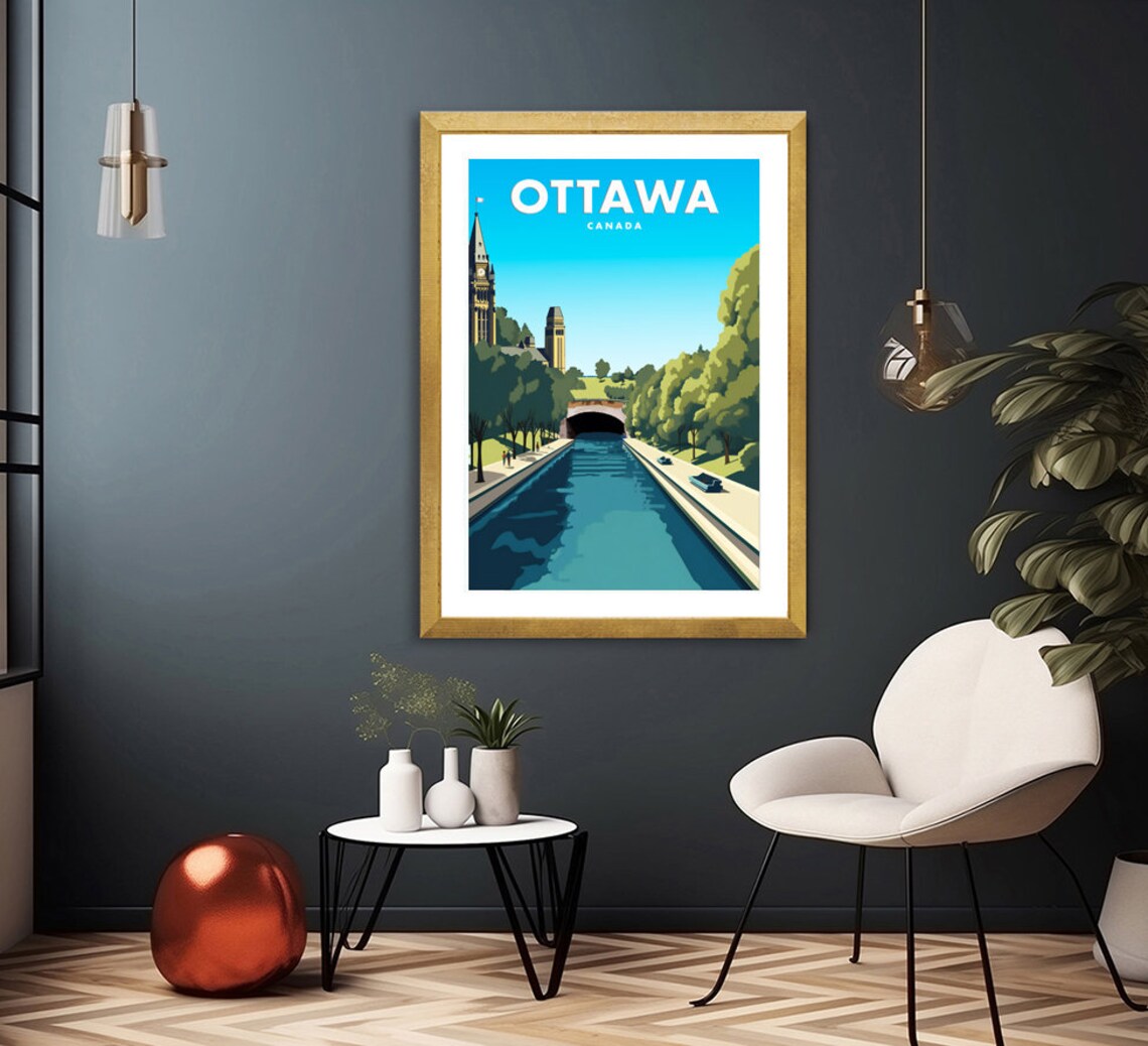 Ottawa Canada Rideau Canal Parliament Tower Vintage City Travel Poster - Image 2